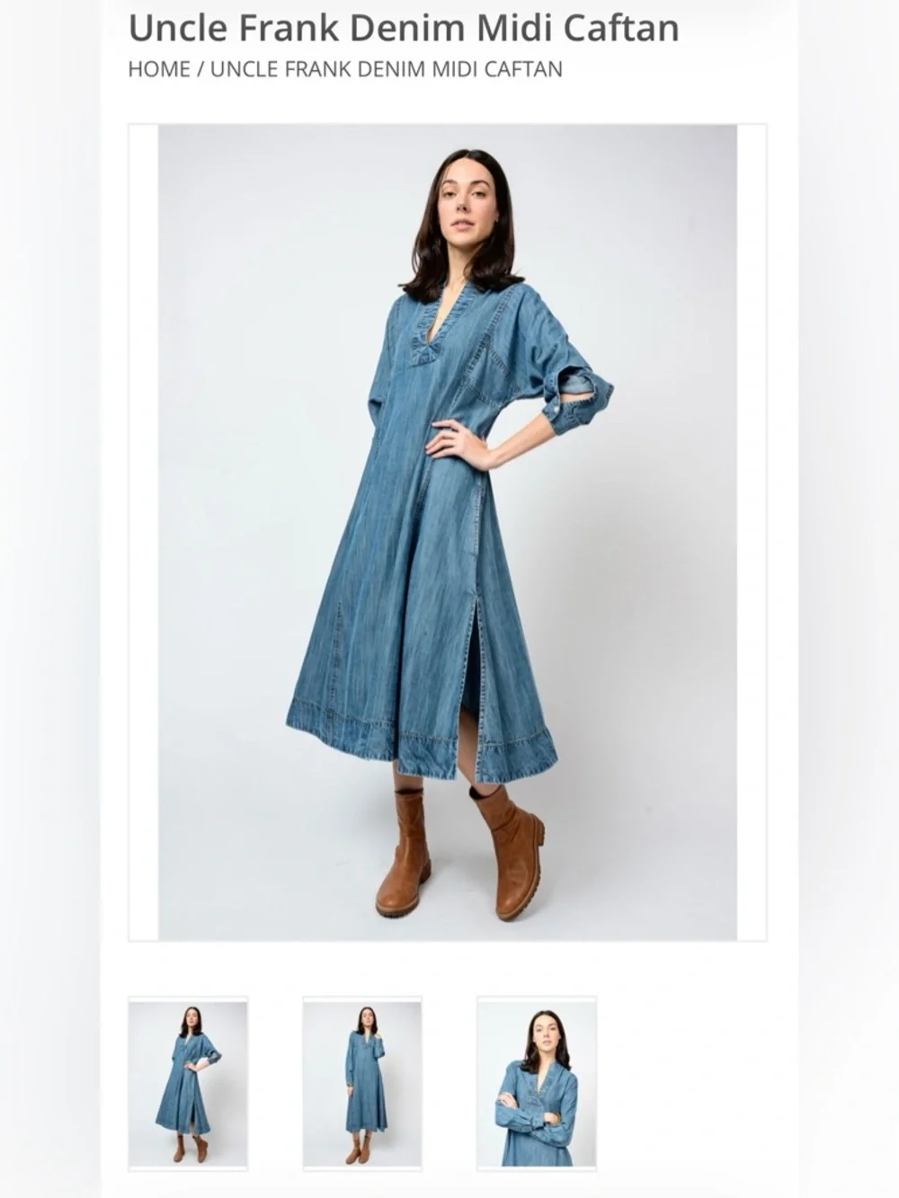 Uncle Frank Blue Denim Midi Dress with Side Slits and pockets!  NWT Small - Picture 2 of 14